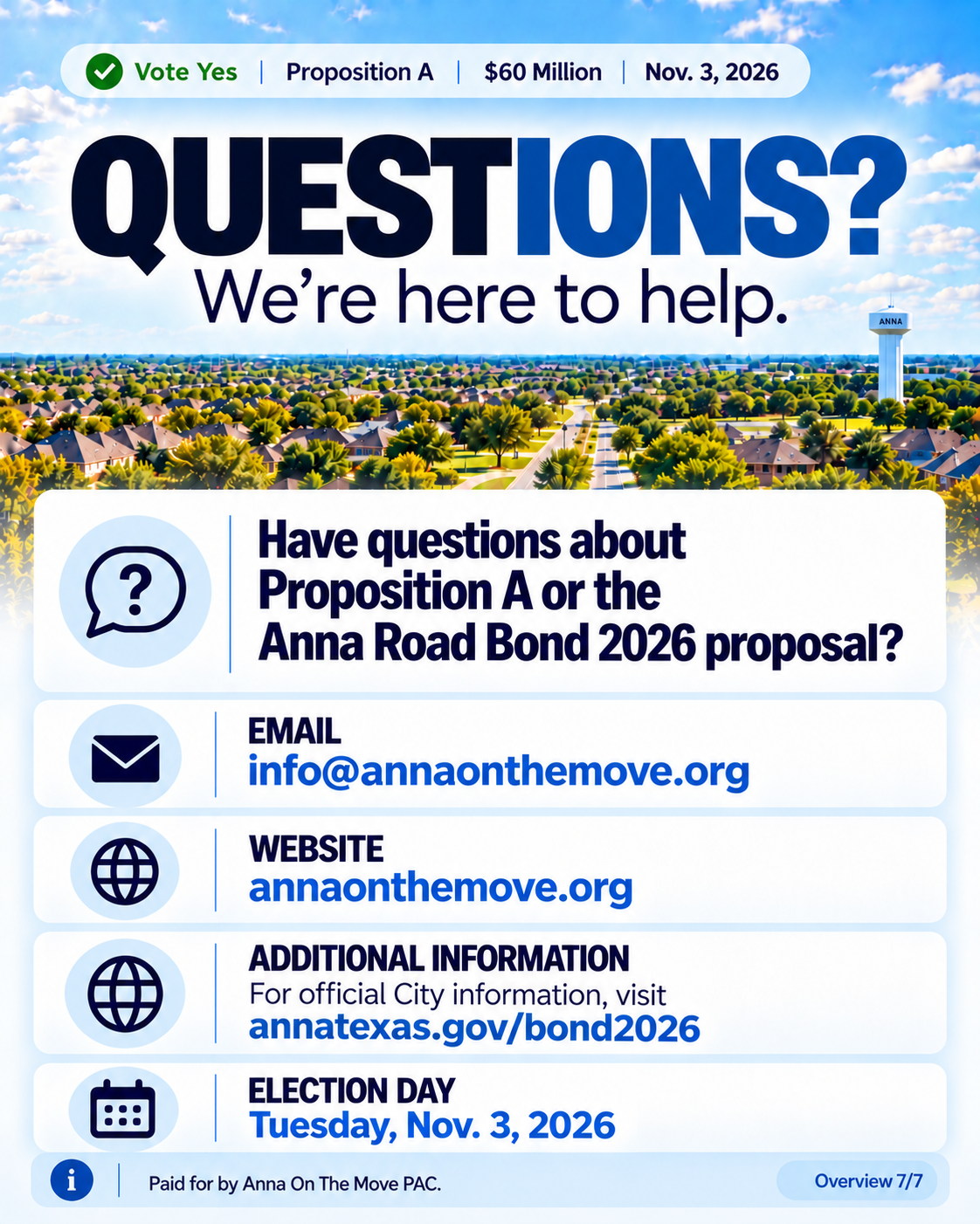 Slide 7 of 7: Questions — contact Anna On The Move PAC.